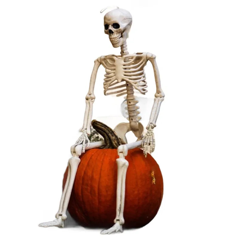 90cm tall posable plastic Halloween skeleton model with movable joints displayed outdoors