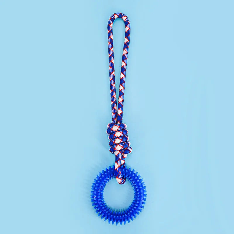 43cm multi-coloured braided rope dog toy with knots for puppy teething relief
