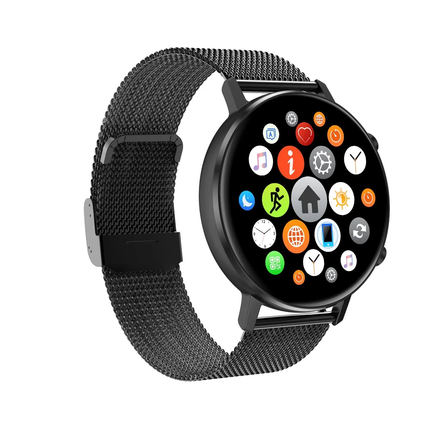 DT96 smart bracelet with stainless steel strap and 1.3 inch rectangular screen showing black, rose gold, and silver colour options