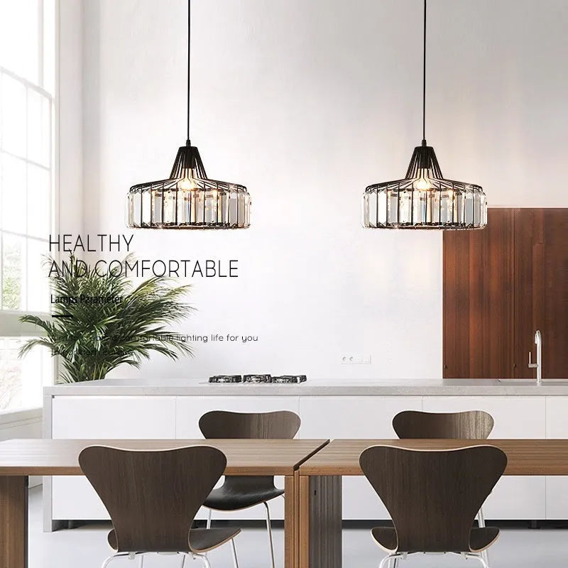Modern crystal LED ceiling lamp in black or gold finish with three light settings