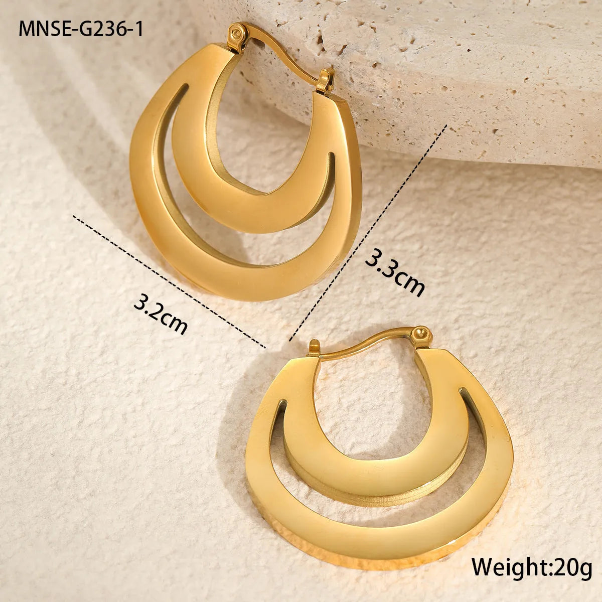 Geometric gold plated French earrings with round elements on stainless steel base