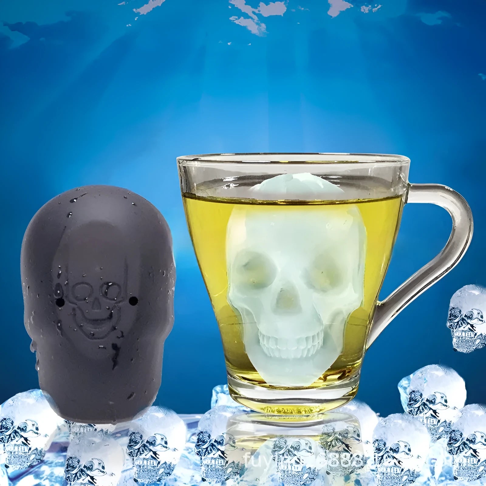3D Halloween skull ice maker silicone tray with detailed mould