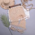 Women's handmade lace-up split swimsuit with skirt option in cotton blend fabric
