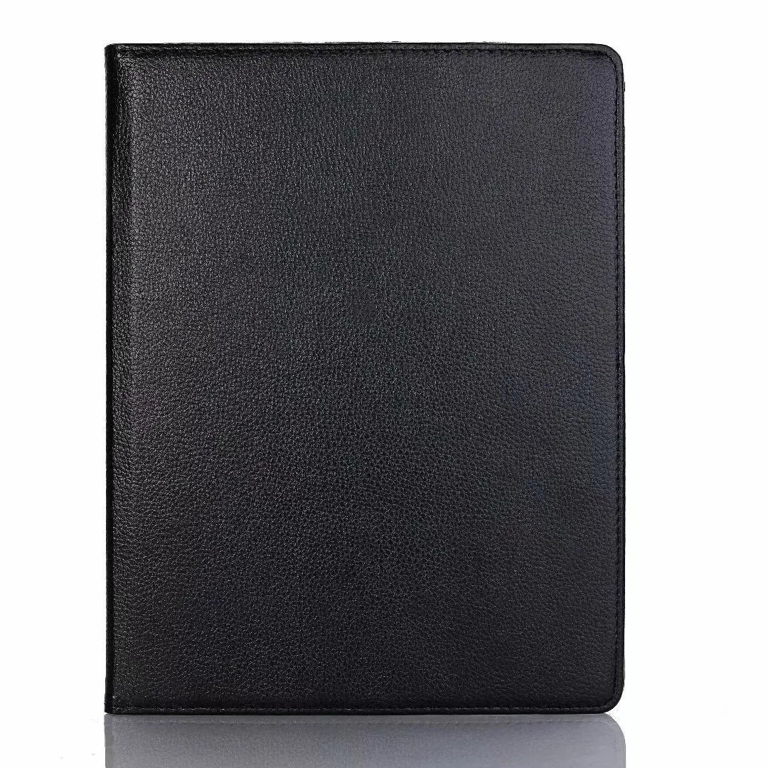 iPad Pro rotating protective sleeve in imitation leather showing clamshell design with twelve colour options