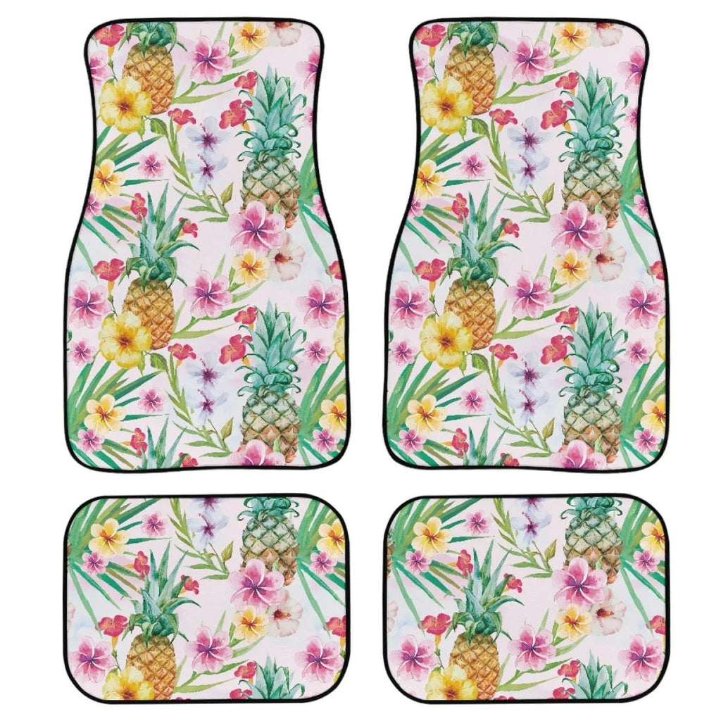 Black printed rubber car floor mats in a four-piece set, showing textured surface and 20mm thickness.