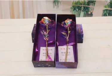 24K luminous colour gold rose flower set in gift box with tote bag