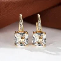 Square zircon geometric ear hook earrings in electroplated copper with Korean style design