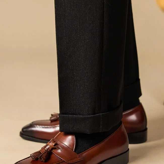 Men's genuine leather tassel loafers in black and coffee colours with pigskin lining