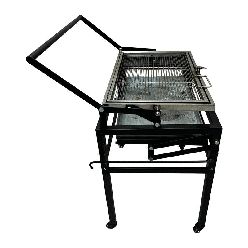 Large foldable L-size charcoal barbecue grill with detachable components for outdoor cooking