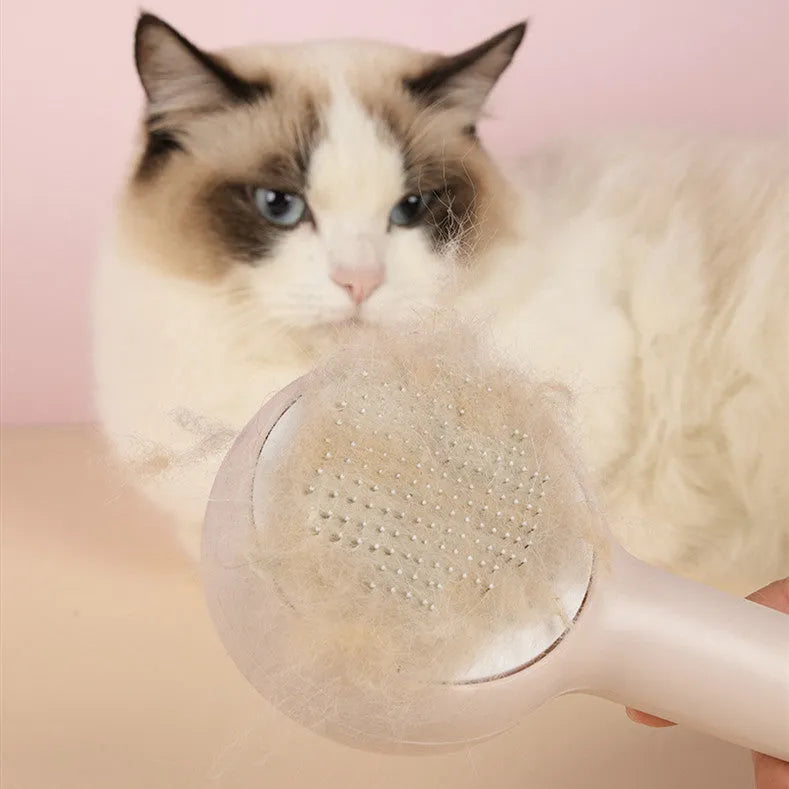 Pink cat and dog grooming comb with one-key hair removal, 21x8cm ABS needle comb