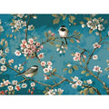 Hand-painted abstract oil painting of blue flowers and birds on linen canvas 40x50cm