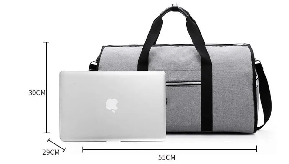 Medium cylinder travel bag in black with waterproof Oxford cloth and zipper pocket