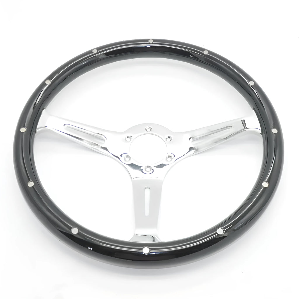 Black electroplated peach wood steering wheel 15-inch diameter classic car part