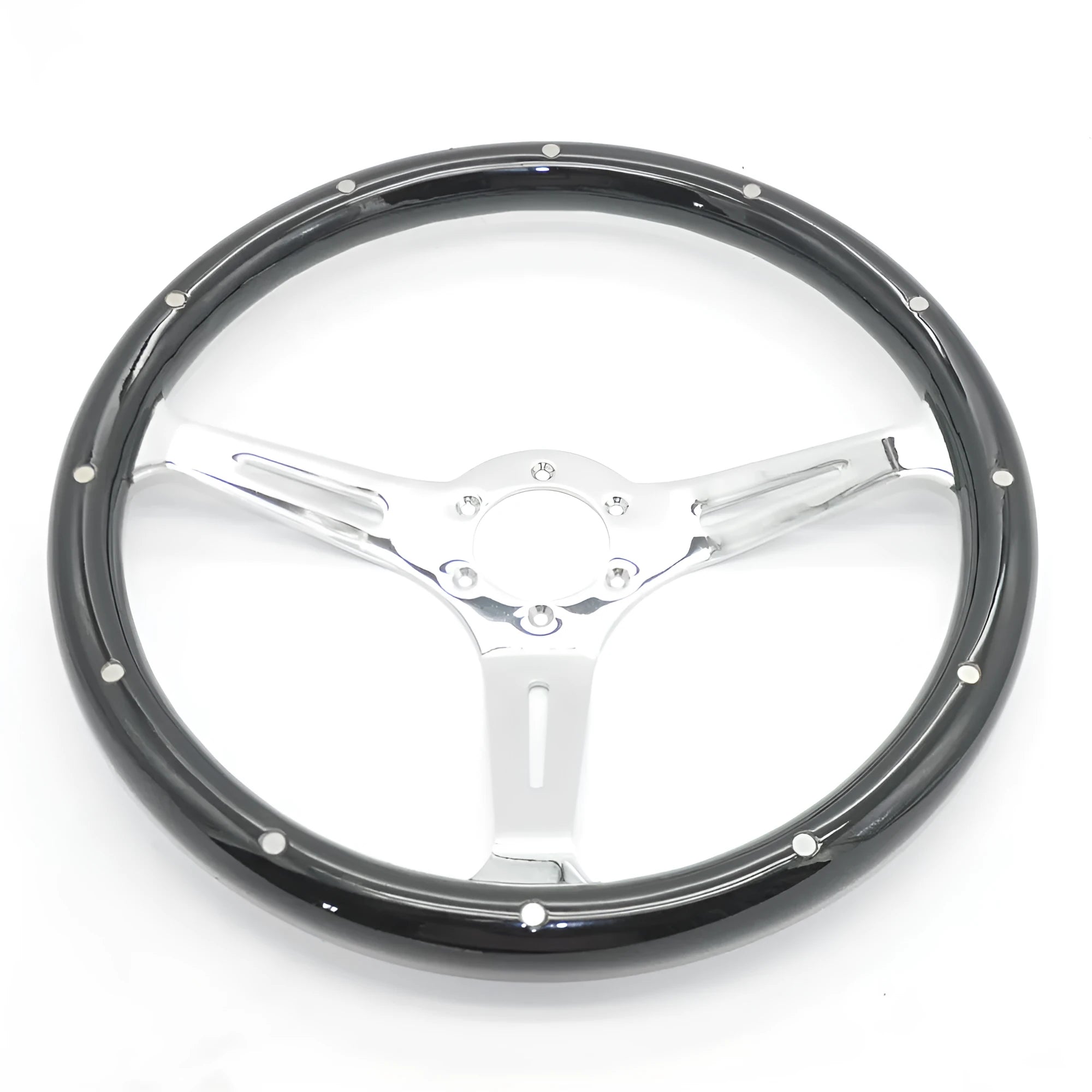 Black electroplated peach wood steering wheel 15-inch diameter classic car part