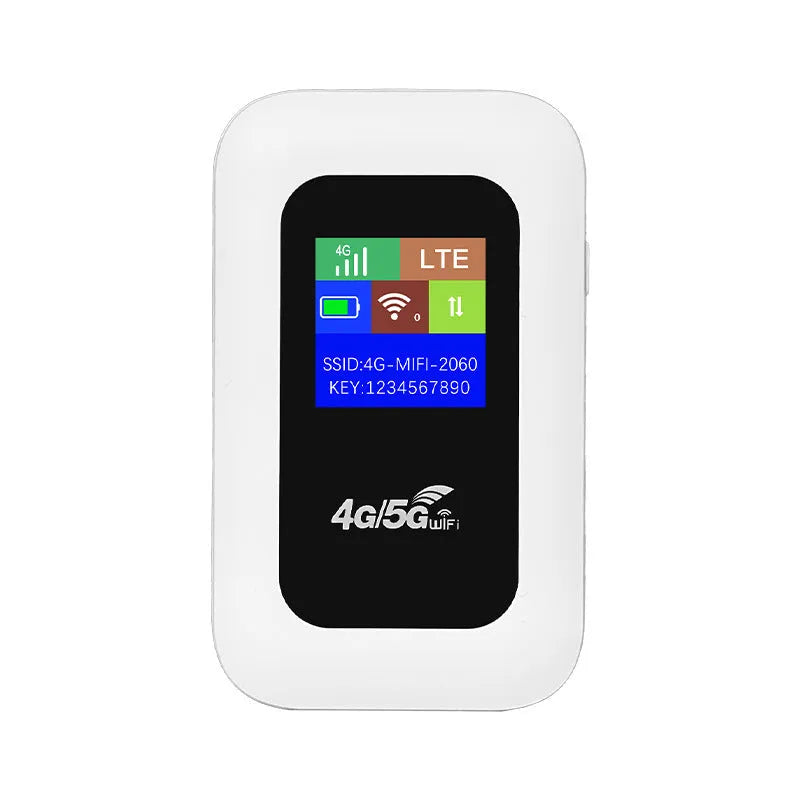 Portable 4G WiFi router with SIM slot, 11x7.5x2.8 cm, black casing, data cable included