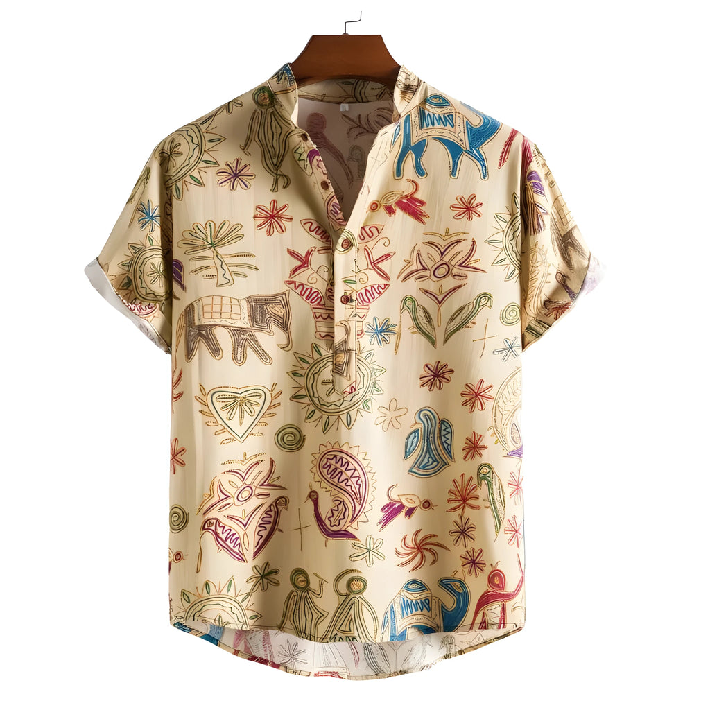 Plus size men's loose fit shirt with 3D digital printing in elastic polyester fabric