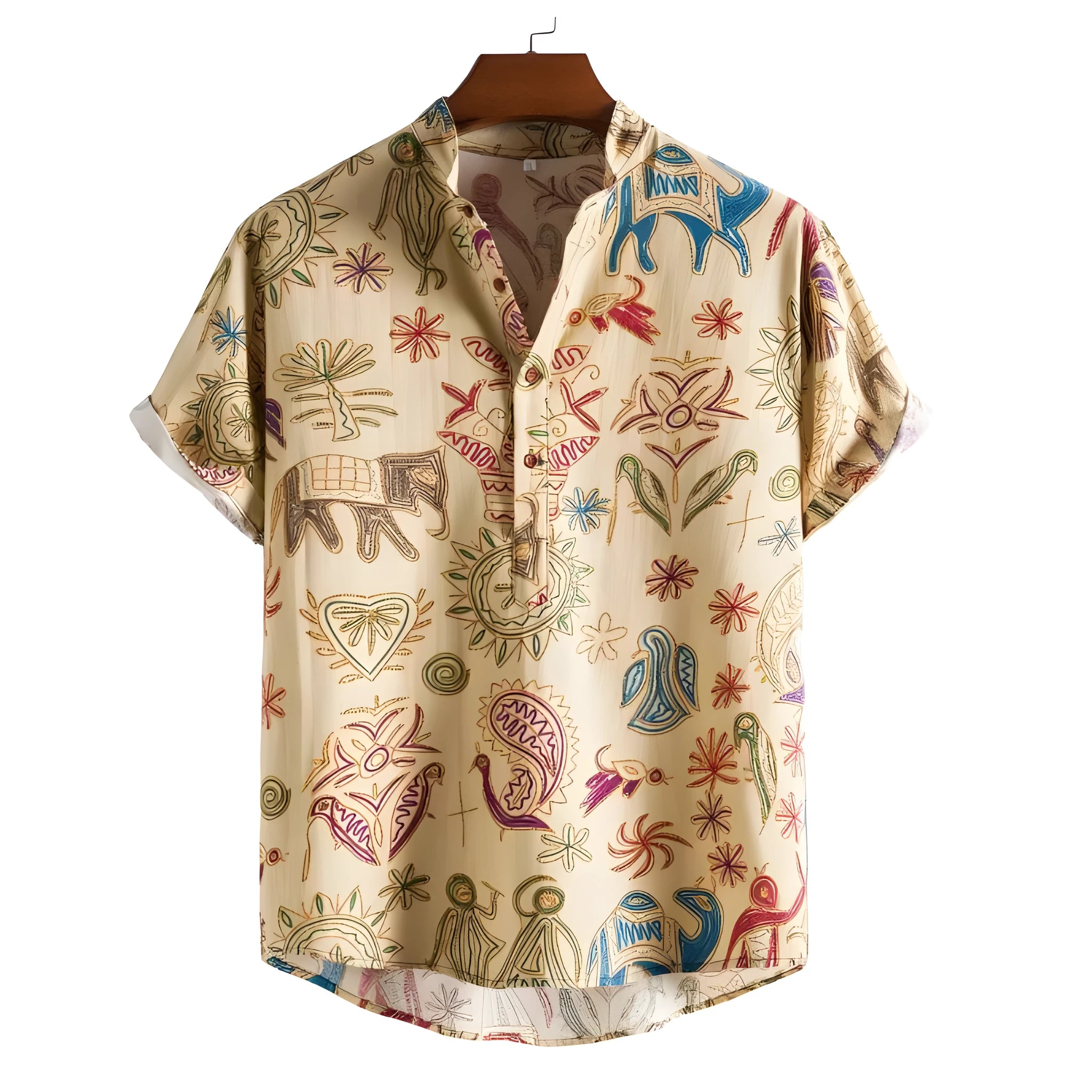 Plus size men's loose fit shirt with 3D digital printing in elastic polyester fabric