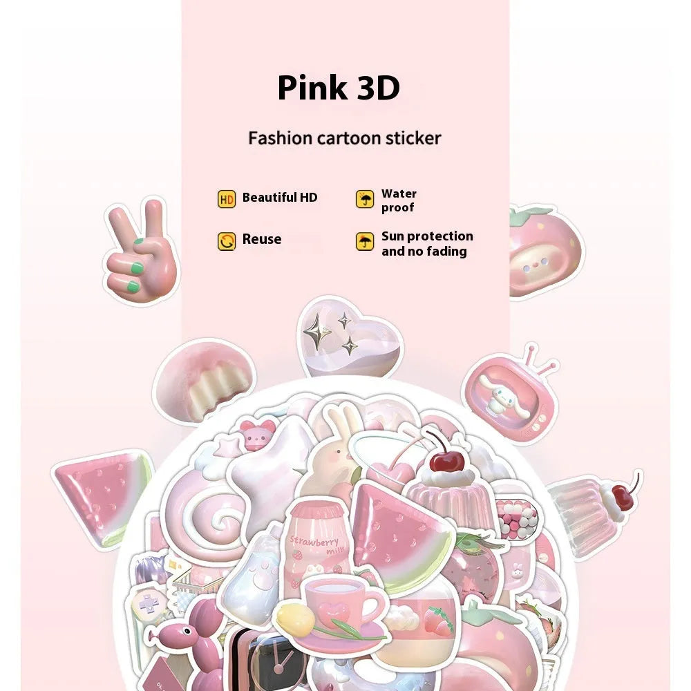 3D decorative stickers with pink girl heart designs in two pattern styles for craft projects