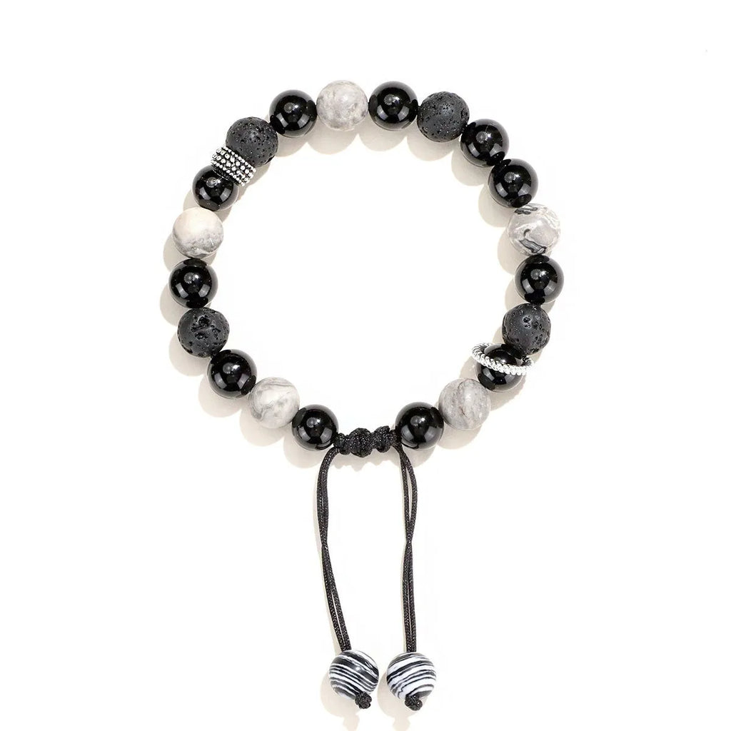Diamond-shaped black agate map stone volcanic rock bracelet in New Chinese style.