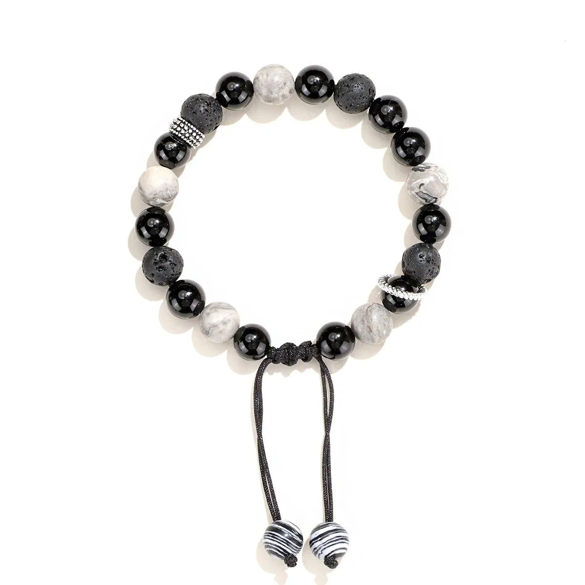 Diamond-shaped black agate map stone volcanic rock bracelet in New Chinese style.