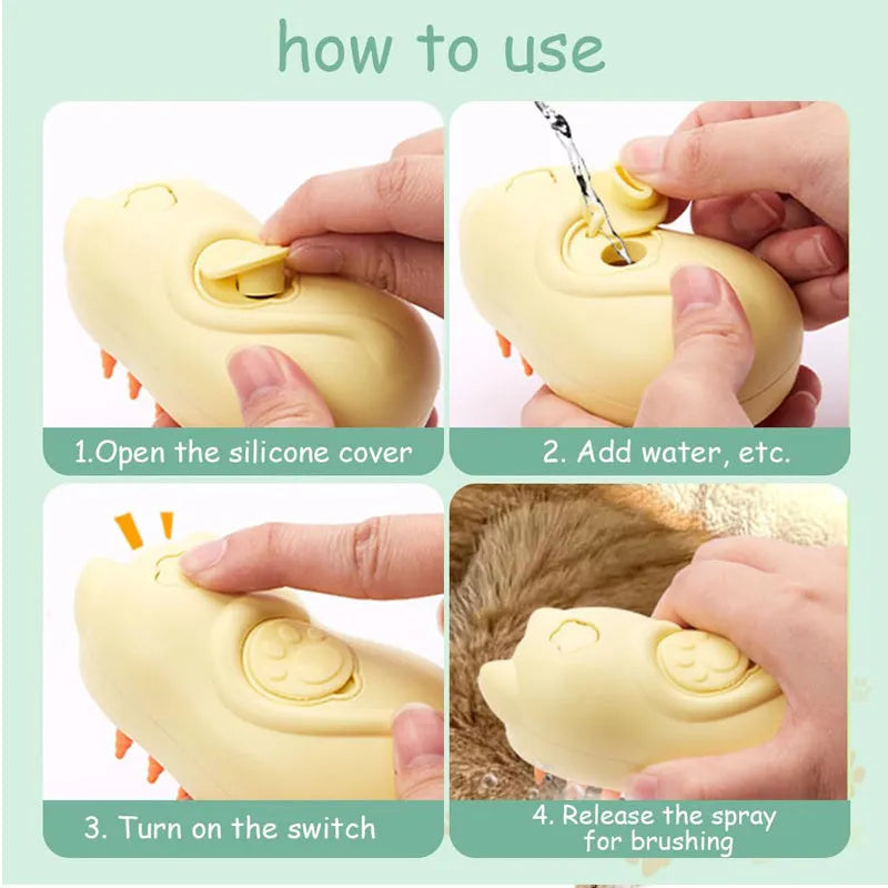 3-in-1 cat steamy brush with spray comb function for pet grooming
