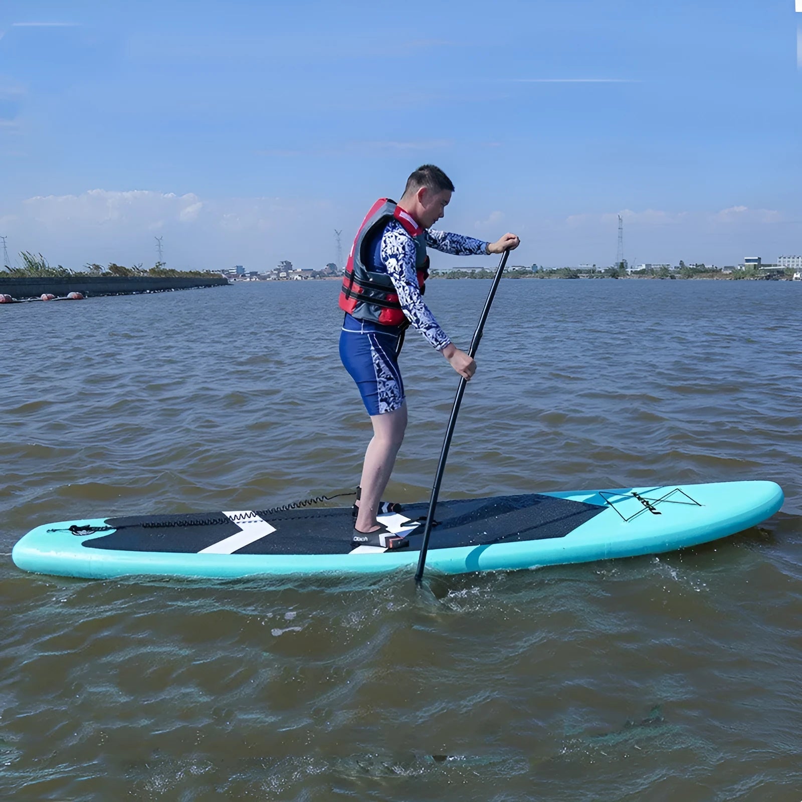 Inflatable paddleboard 320cm long 0.9mm PVC in green with carbon paste style