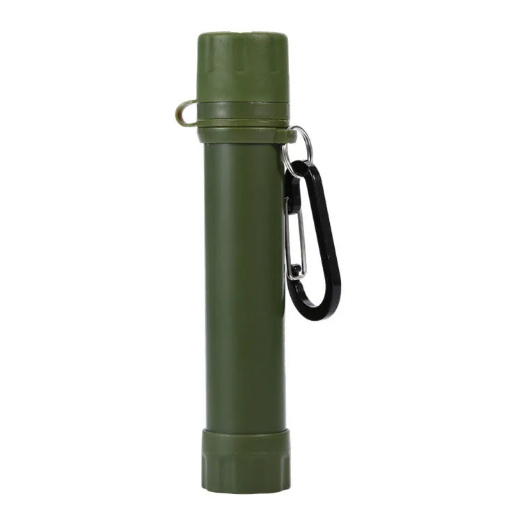 Emergency survival portable direct drinking straw filter outdoor water purifier in army green with 18cm length