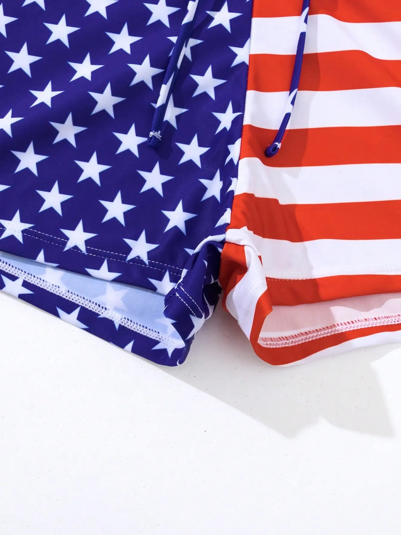 Women's high waist boxer swimsuit with Stars and Stripes pattern and a drawstring waistband.