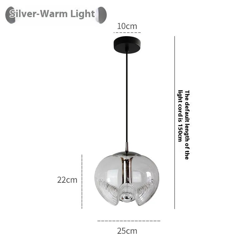 Modern minimalist glass bedside chandelier with a 250mm diameter, shown in a transparent light colour option.
