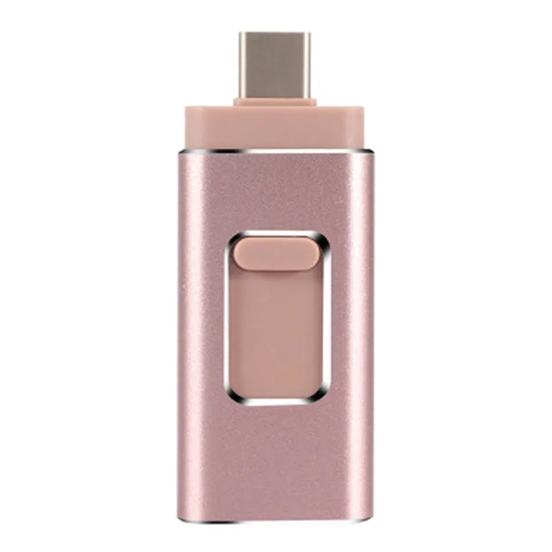 4-in-1 flash drive stick for iPhone Android Type-C USB in black, gold, rose gold, and silver finish