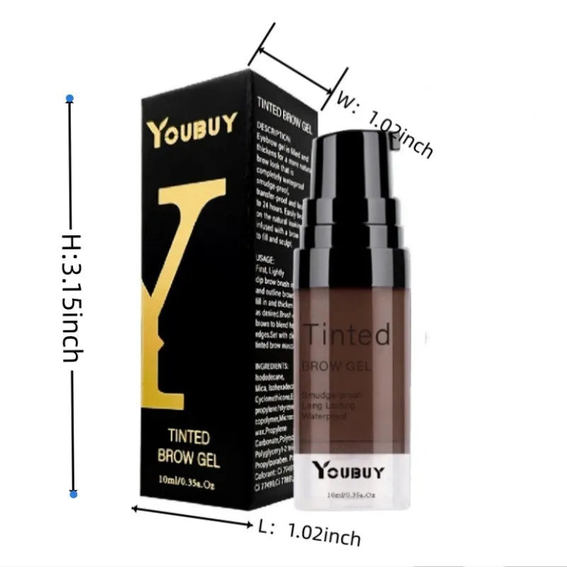 Brow cream tube in dark grey and golden yellow shades for waterproof, quick-drying eyebrow definition