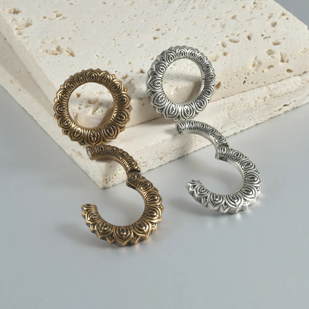Retro hollow heart and lotus shaped magnetic earrings in antique gold and silver stainless steel
