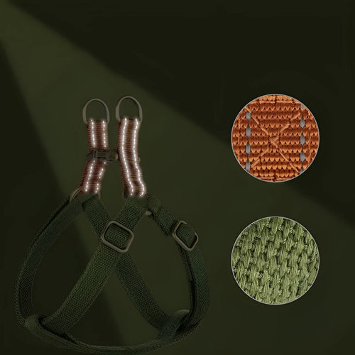 Brown vest-style dog leash with cotton belt, nylon straps, and metal clasp.