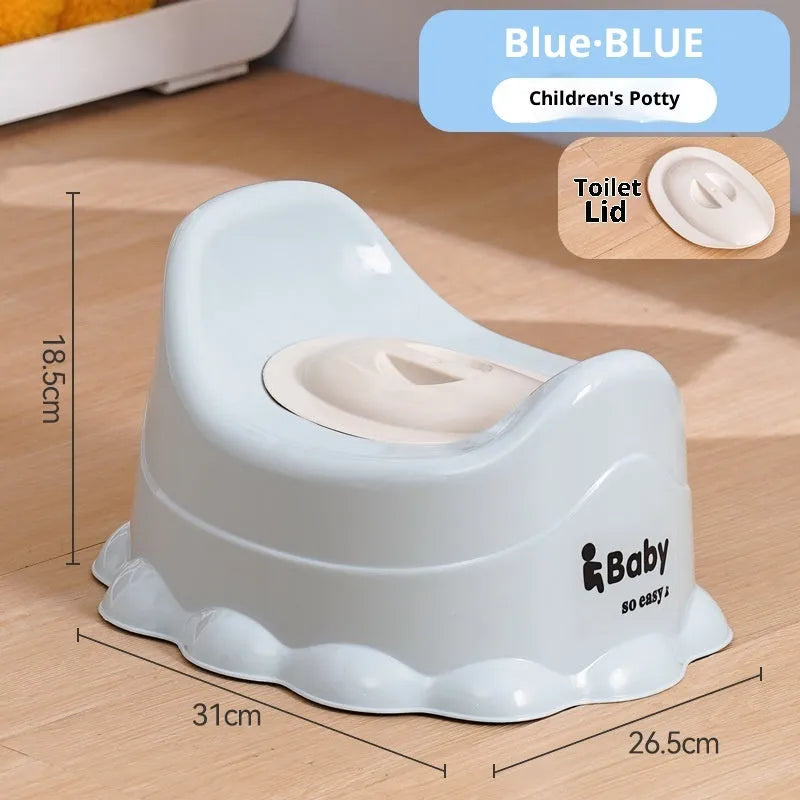 Children's small portable thickened toilet in Green with lid on white background