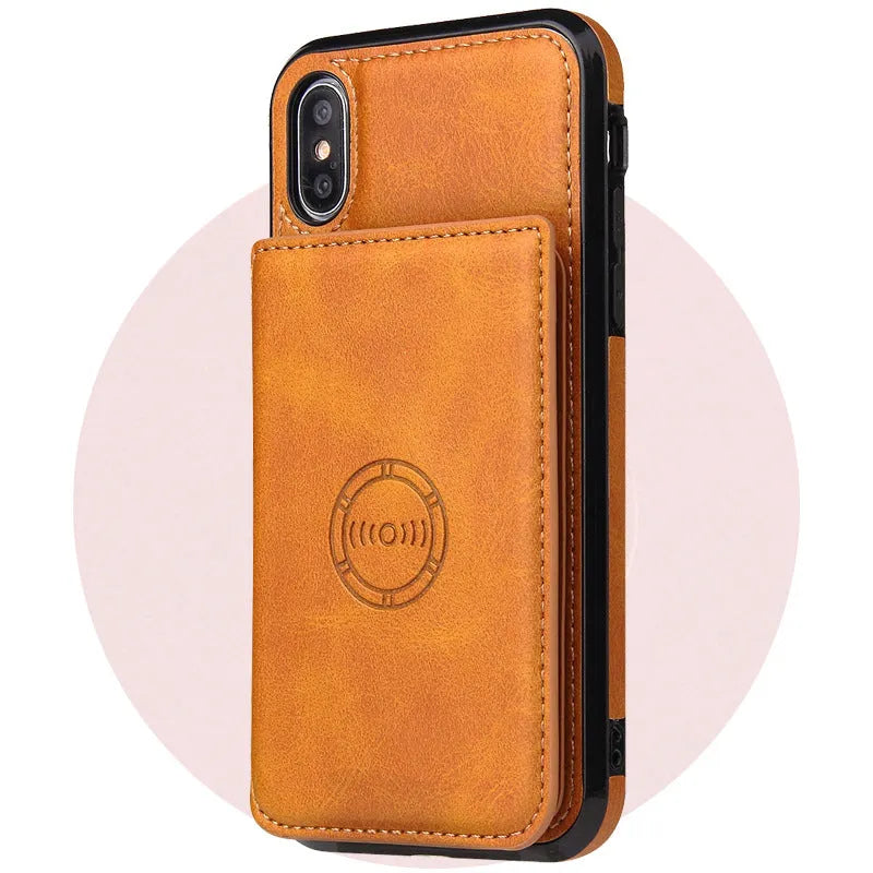 iPhone 11 imitation leather card wallet phone case in various colours showing integrated card slot
