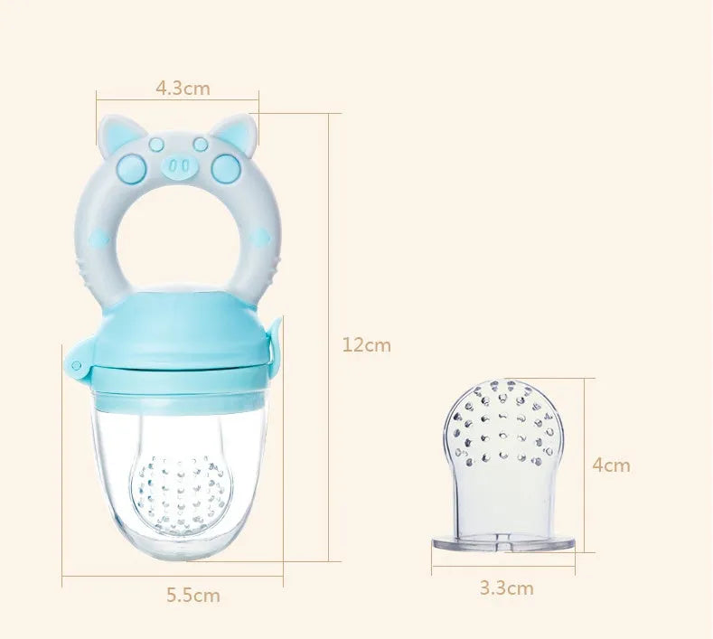 Silicone baby teether in blue, green or pink with single or triple mouthpiece designs for infant gum relief