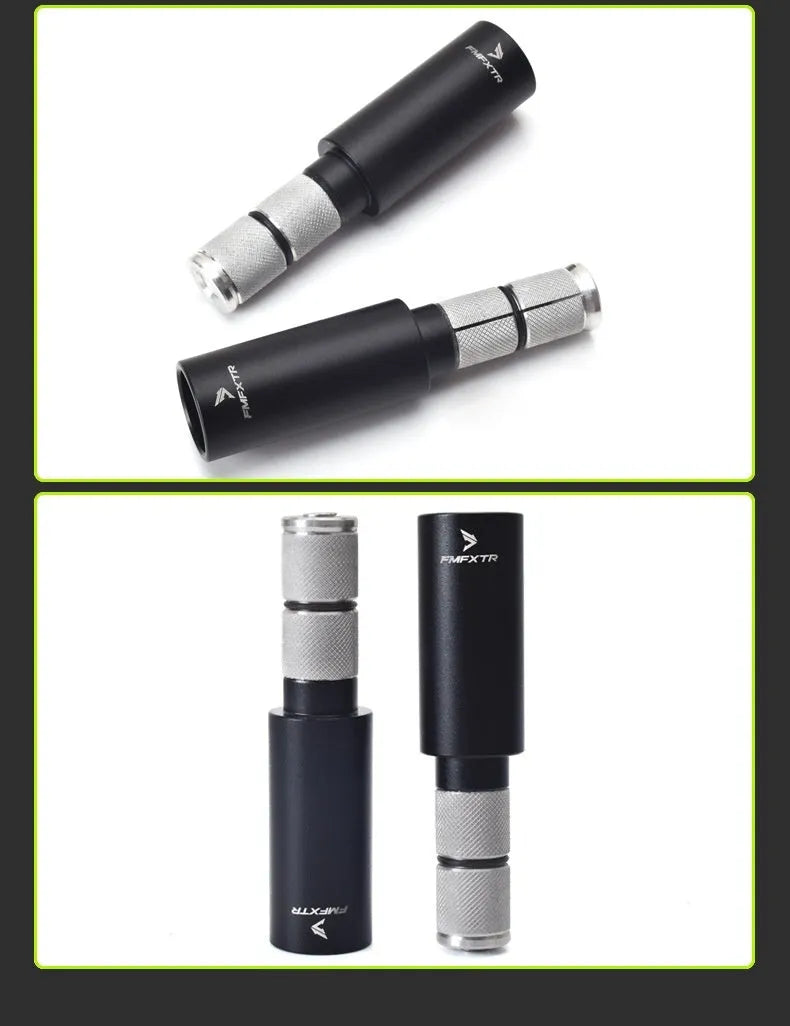 Pair of aluminium alloy handlebar extension rods showing folding mechanism and adjustable length