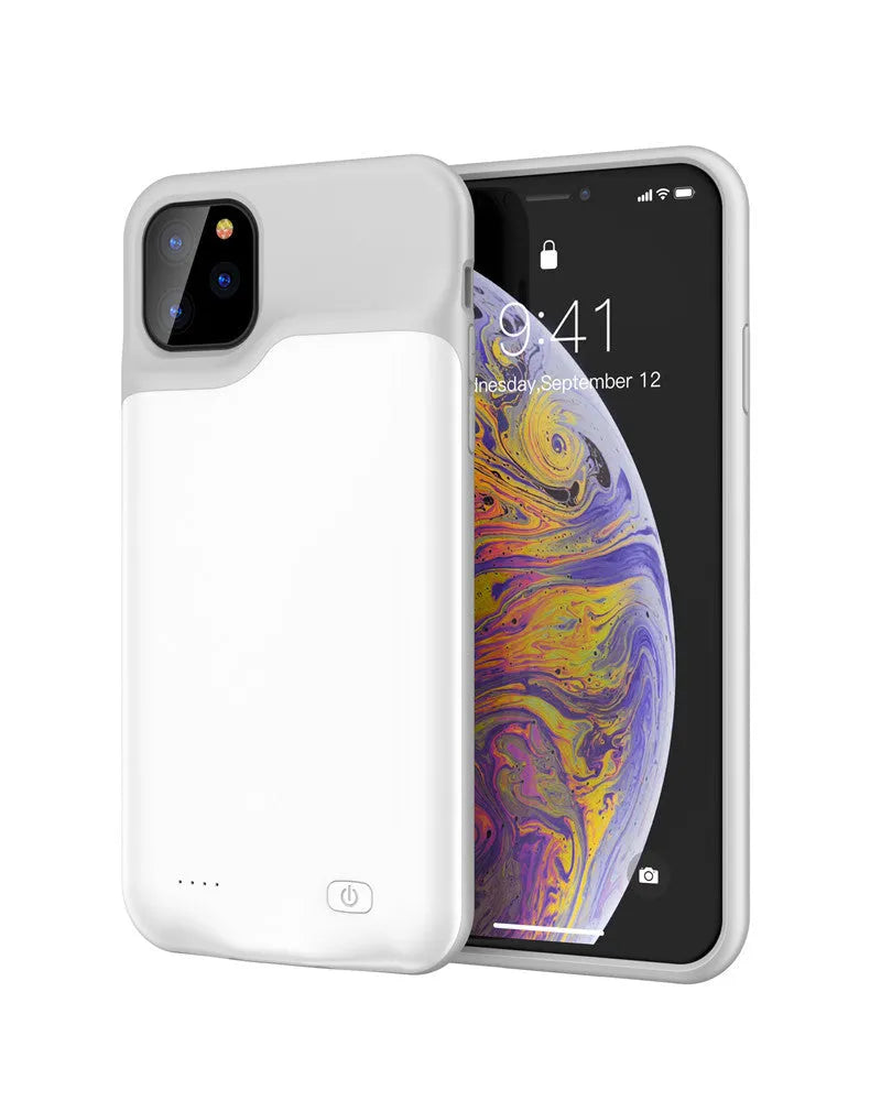 Shockproof silicone iPhone battery case in four colours with up to 8500mAh capacity for iPhone 11-15 models