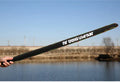 Brown cotton telescopic fishing rod carry bag measuring 95cm long, shown next to a fishing rod.