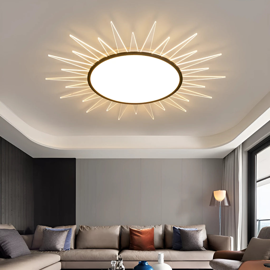 Modern round aluminium LED ceiling lamp with remote control for dimming, shown in available diameter sizes