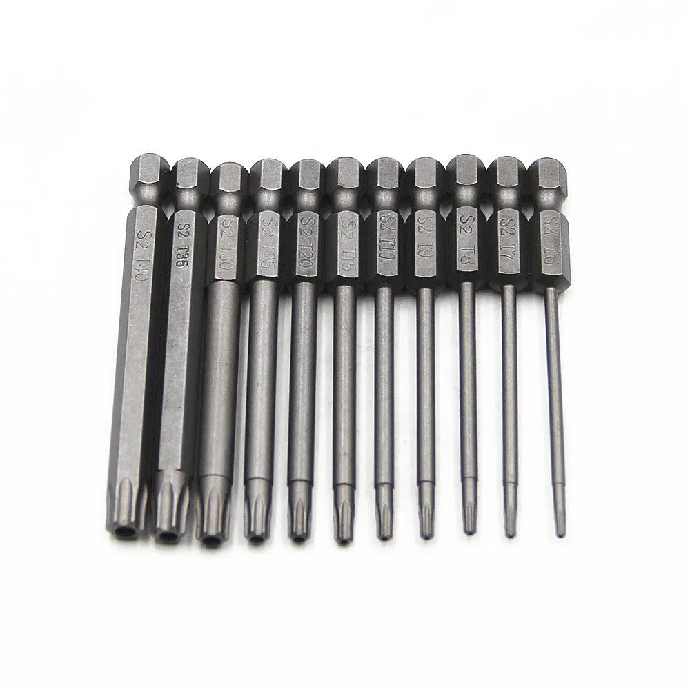 Hexagon handle screwdriver bit set with alloy bits in various lengths including 50mm 75mm 100mm