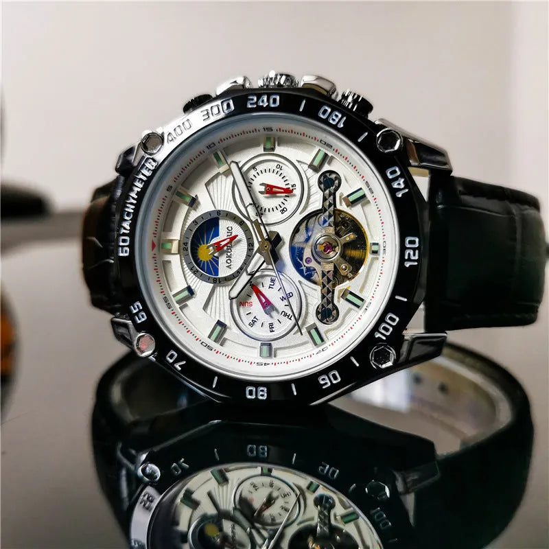 Automatic mechanical men's watch with 12mm thickness in multiple colour case and dial combinations