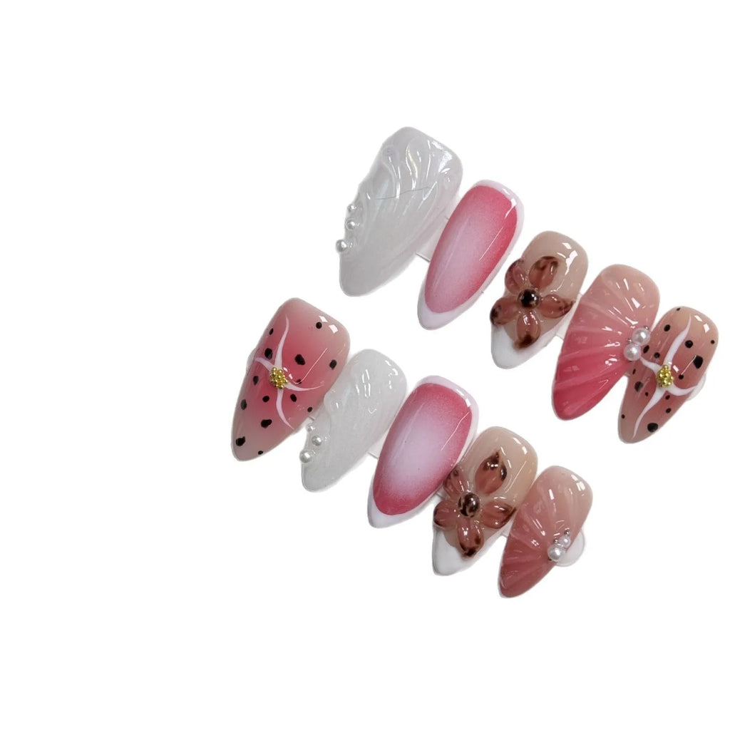 Three-dimensional embossed candy pattern nail art patches in almond shape with retro French styling