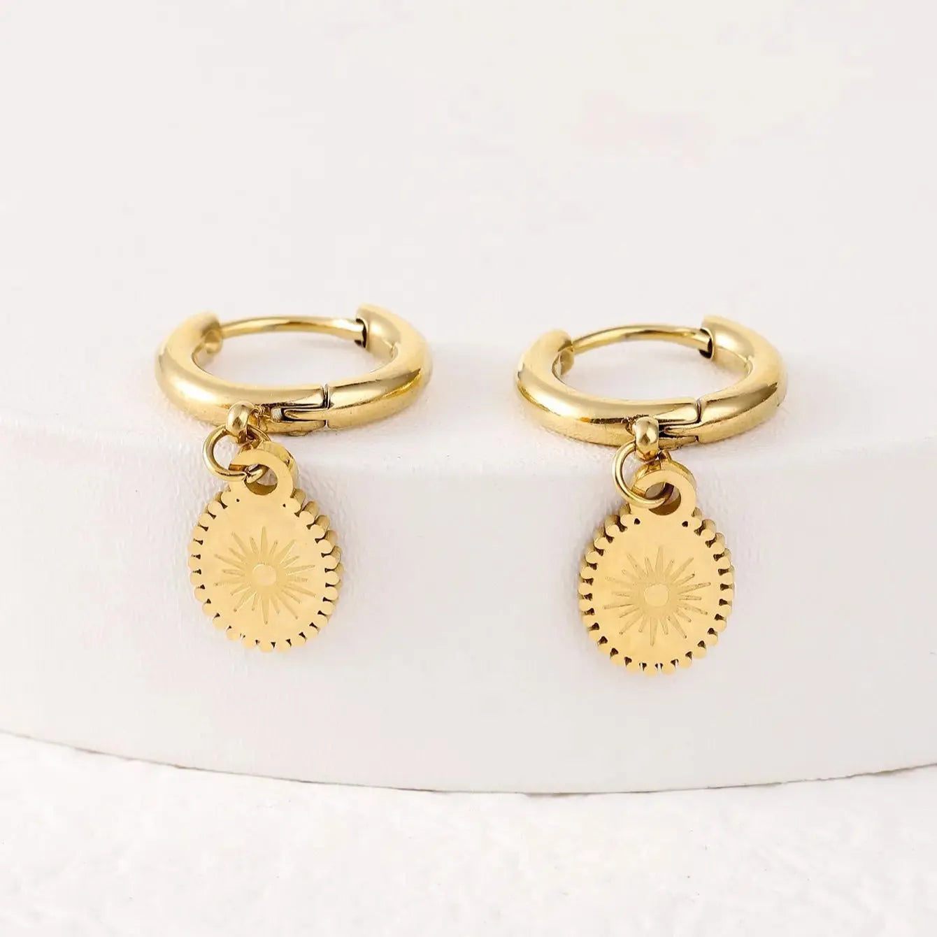 Women's stainless steel geometric earrings with ellipse design and ear button fastening in colour XY-EH005