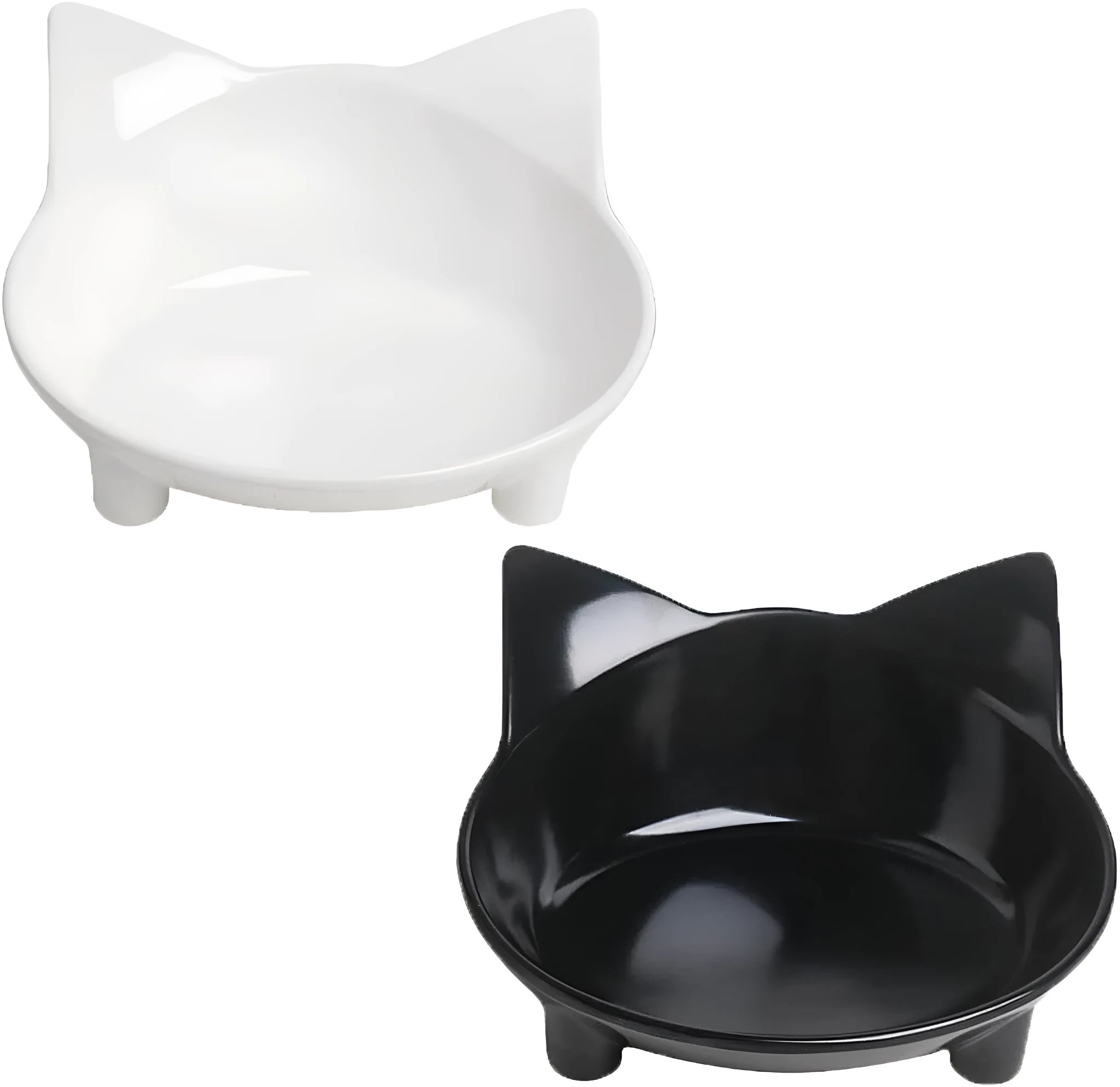 Shallow non-slip cat food bowl with anti-skid rubber base in black colour