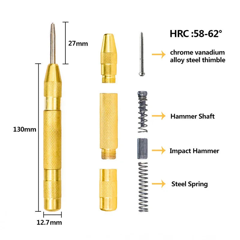 High speed steel step drill bit set with centre punch showing multiple hole sizes from 3mm to 32mm