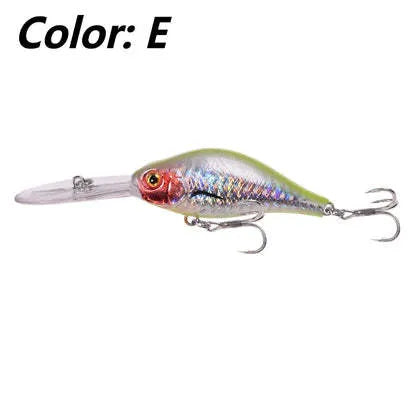 10.5cm long tongue board minnow fishing lure in assorted colours, shown with a 15g weight specification.
