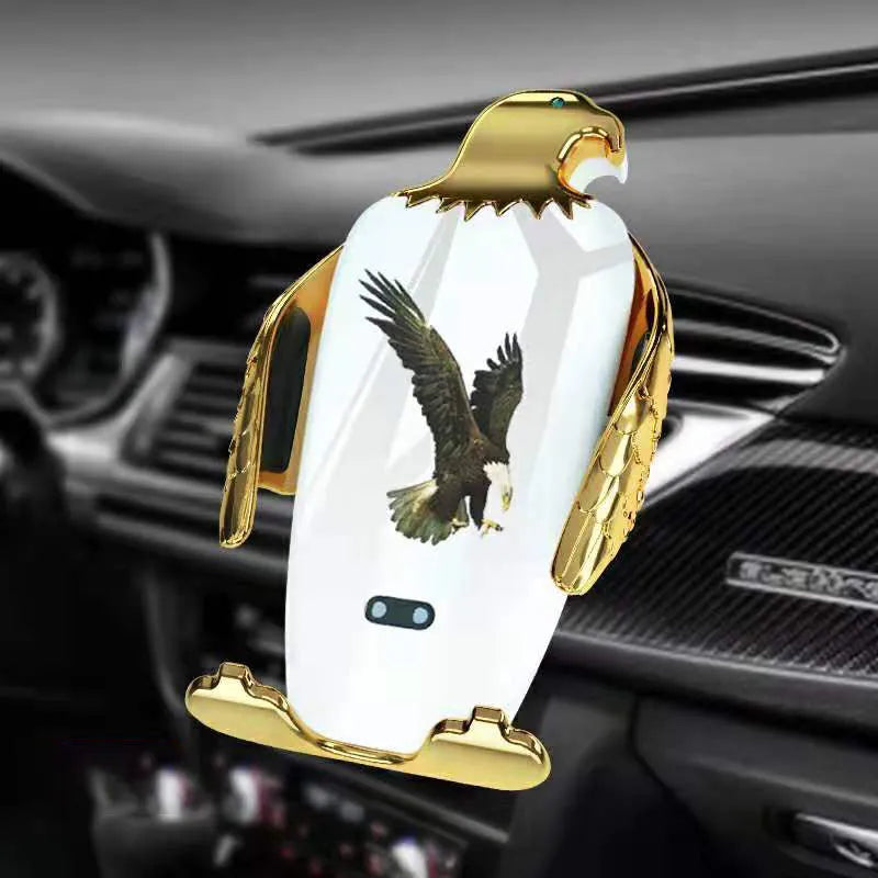 Wireless charging car phone holder with suction cup mount in black gold and white gold colours