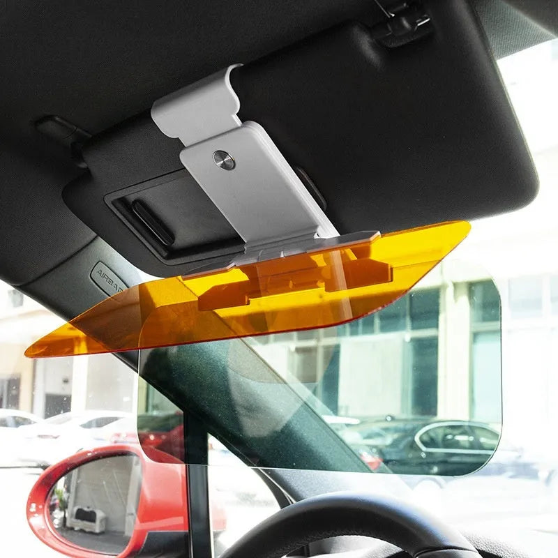 Anti-high beam car sun visor with acrylic lens and telescopic installation for universal vehicle fit
