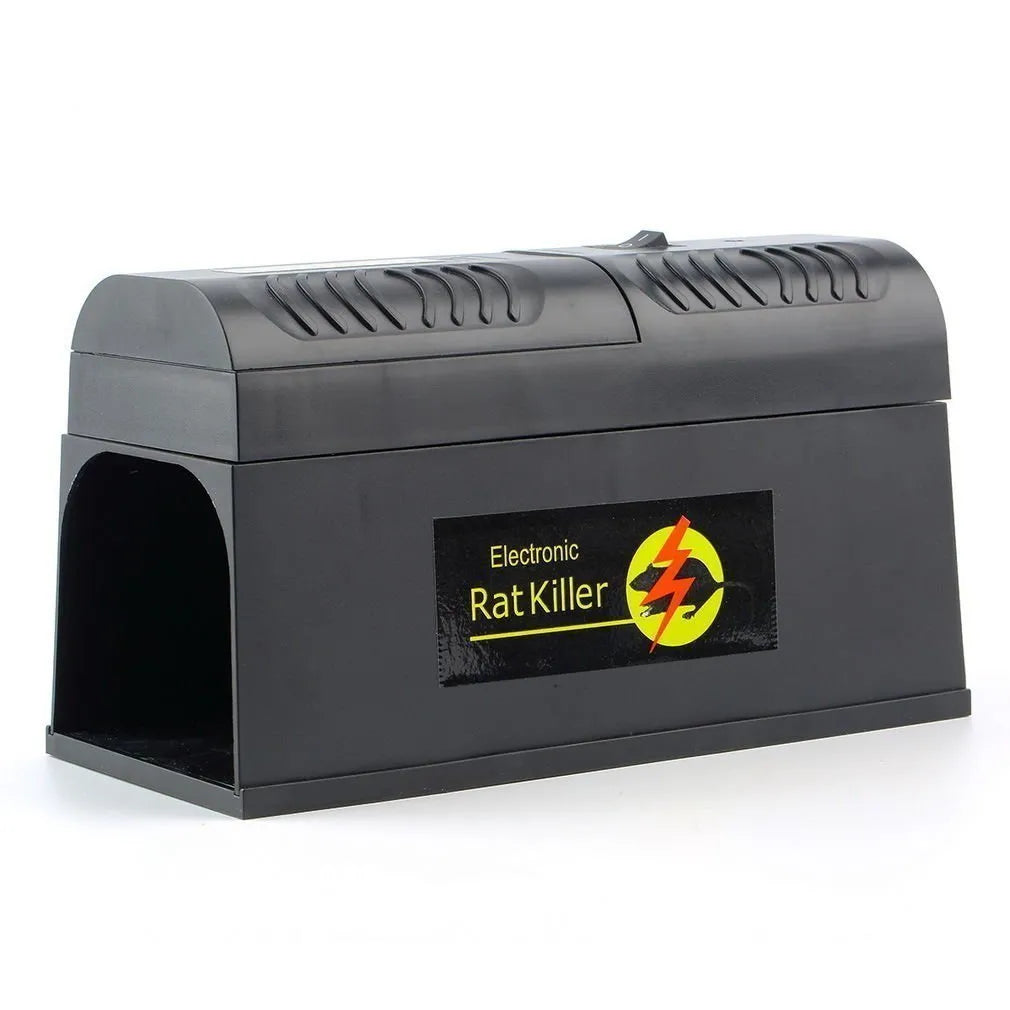 Black high voltage rodent killer unit with electrical plug options for UK, European and US sockets